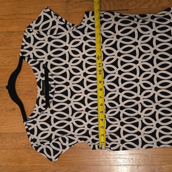 LIZ CLAIBORNE WOMENS BLACK  WHITE SYMMETRICAL SMALL CAP SLEEVES DRESSSIZE LARGE - Picture 6 of 13